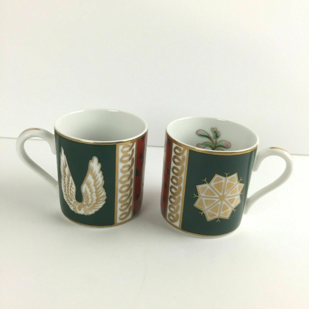 Neiman Marcus Coffee Cups Small Set Of 2 Green Red